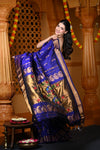 Durva Premium~ Handloom Pure Silk Paithani with Nath Buttis and Maharani Pallu in Royal Blue - verymuchindian.com