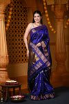 Durva Premium~ Handloom Pure Silk Paithani with Nath Buttis and Maharani Pallu in Royal Blue - verymuchindian.com
