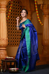 Durva Premium ~ Handloom Pure Soft Silk Brocade Saree in Ocean Blue (Limited Edition) - verymuchindian.com