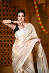 Durva Premium ~ Handloom Pure Soft Silk Saree in Ivory (Limited Edition) - verymuchindian.com