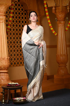 Durva Premium ~ Handloom Pure Soft Silk Saree in Ivory (Limited Edition) - verymuchindian.com