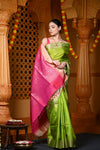 Durva Premium ~ Handloom Pure Soft Silk Saree in Lemon Green Pink (Limited Edition) - verymuchindian.com