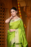 Durva Premium ~ Handloom Pure Soft Silk Saree in Lemon Green Pink (Limited Edition) - verymuchindian.com