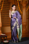 Durva Premium ~ Handloom Pure Soft Silk Saree in Purple Green (Limited Edition) - verymuchindian.com