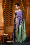 Durva Premium ~ Handloom Pure Soft Silk Saree in Purple Green (Limited Edition) - verymuchindian.com