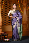 Durva Premium ~ Handloom Pure Soft Silk Saree in Purple Green (Limited Edition) - verymuchindian.com