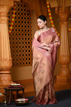 Durva Premium ~ Handloom Pure Soft Silk Tissue Saree in Slaked Brown (Designer Limited Edition) - verymuchindian.com
