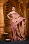 Durva Premium ~ Handloom Pure Soft Silk Tissue Saree in Slaked Brown (Designer Limited Edition) - verymuchindian.com