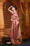 Durva Premium ~ Handloom Pure Soft Silk Tissue Saree in Slaked Brown (Designer Limited Edition) - verymuchindian.com