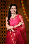 Durva Premium ~ Limited Edition Handloom Muslin Silk Jamdani Saree in Pink - verymuchindian.com