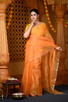 Durva Premium ~ Limited Edition Handloom Muslin Silk Jamdani Saree in Sapphire Orange - verymuchindian.com