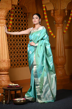 Durva Premium ~ Limited Edition Top Quality Pure Mulberry Silk Handloom Saree Sea Green - verymuchindian.com