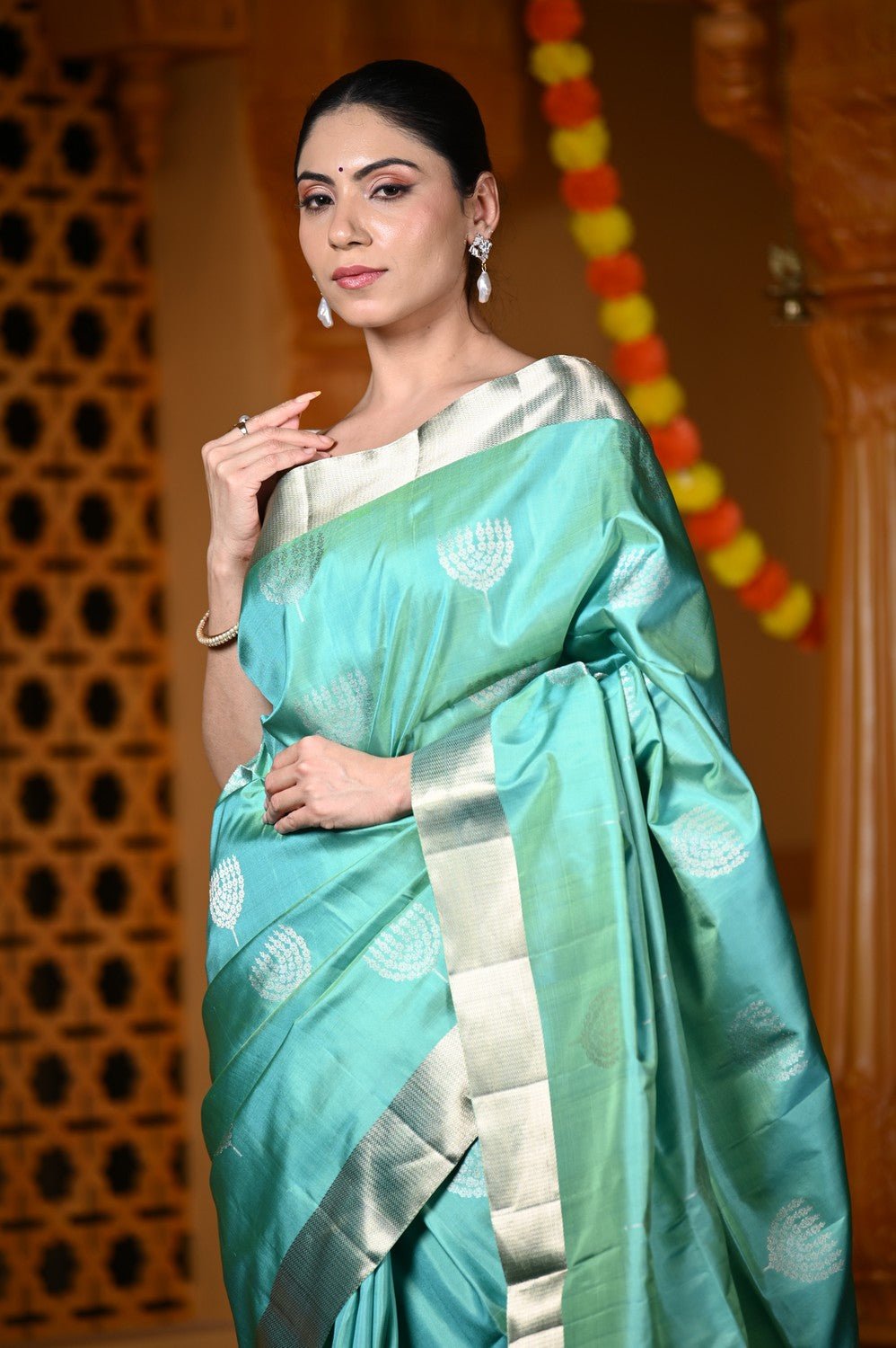 Durva Premium ~ Limited Edition Top Quality Pure Mulberry Silk Handloom Saree Sea Green - verymuchindian.com