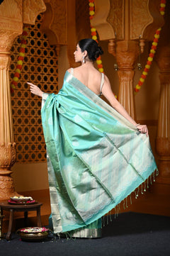 Durva Premium ~ Limited Edition Top Quality Pure Mulberry Silk Handloom Saree Sea Green - verymuchindian.com
