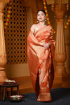 Durva Premium~ Viscose Georgette Hand-dyed Rangkaath Saree in Checkerds Orange (Vegan Weave) - verymuchindian.com