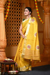 Durva Premium~ Viscose Hand-dyed Rangkaath Saree in Ginseng Yellow - verymuchindian.com