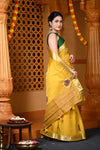Durva Premium~ Viscose Hand-dyed Rangkaath Saree in Ginseng Yellow - verymuchindian.com