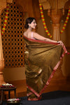 Durva Premium~ Viscose Hand-dyed Rangkaath Saree in Shades of Olive - verymuchindian.com