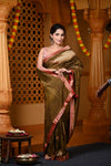 Durva Premium~ Viscose Hand-dyed Rangkaath Saree in Shades of Olive - verymuchindian.com