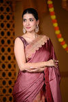 Durva Premium ~ Viscose Hand-dyed Rangkaath Saree with Cut Work Border in Metallic Copper - verymuchindian.com
