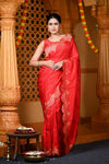Durva Premium ~ Viscose Hand-dyed Rangkaath Saree with Cut Work Border in Rose Red - verymuchindian.com