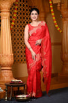 Durva Premium ~ Viscose Hand-dyed Rangkaath Saree with Cut Work Border in Rose Red - verymuchindian.com