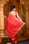 Durva Premium ~ Viscose Hand-dyed Rangkaath Saree with Cut Work Border in Rose Red - verymuchindian.com