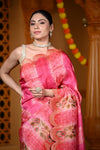 Durva Premium ~ Viscose Hand-dyed Rangkaath Saree with Cut Work Border in Shades of Bright Pink - verymuchindian.com