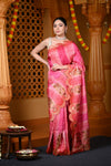 Durva Premium ~ Viscose Hand-dyed Rangkaath Saree with Cut Work Border in Shades of Bright Pink - verymuchindian.com