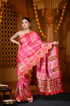 Durva Premium ~ Viscose Hand-dyed Rangkaath Saree with Cut Work Border in Shades of Bright Pink - verymuchindian.com