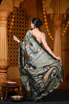 Durva Premium ~ Viscose Hand-dyed Rangkaath Saree with Cut Work Border in Shades of Grey and Gold - verymuchindian.com