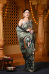 Durva Premium ~ Viscose Hand-dyed Rangkaath Saree with Cut Work Border in Shades of Grey and Gold - verymuchindian.com