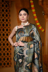 Durva Premium ~ Viscose Hand-dyed Rangkaath Saree with Cut Work Border in Shades of Grey and Gold - verymuchindian.com