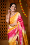 Durva Premium ~ Viscose Hand-dyed Saree in Monochrome Yellow Bright Pink - verymuchindian.com