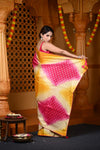 Durva Premium ~ Viscose Hand-dyed Saree in Monochrome Yellow Bright Pink - verymuchindian.com
