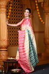 Durva Premium ~ Viscose Hand-dyed Saree in Monochrome Yellow Green Red - verymuchindian.com