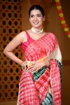 Durva Premium ~ Viscose Hand-dyed Saree in Monochrome Yellow Green Red - verymuchindian.com