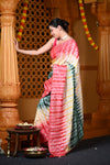 Durva Premium ~ Viscose Hand-dyed Saree in Monochrome Yellow Green Red - verymuchindian.com