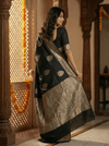 Durva Premium~ Viscose Satin Hand-dyed Rangkaath Saree in Black - verymuchindian.com