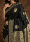 Durva Premium~ Viscose Satin Hand-dyed Rangkaath Saree in Black - verymuchindian.com