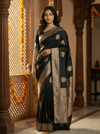 Durva Premium~ Viscose Satin Hand-dyed Rangkaath Saree in Black - verymuchindian.com