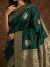 Durva Premium~ Viscose Satin Hand-dyed Rangkaath Saree in Bottle Green - verymuchindian.com