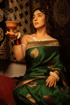 Durva Premium~ Viscose Satin Hand-dyed Rangkaath Saree in Bottle Green - verymuchindian.com