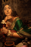 Durva Premium~ Viscose Satin Hand-dyed Rangkaath Saree in Bottle Green - verymuchindian.com