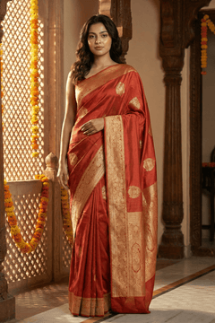Durva Premium~ Viscose Satin Hand-dyed Rangkaath Saree in Orange - verymuchindian.com