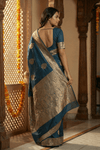 Durva Premium~ Viscose Satin Hand-dyed Rangkaath Saree in Teal Blue - verymuchindian.com