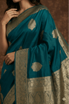 Durva Premium~ Viscose Satin Hand-dyed Rangkaath Saree in Teal Blue - verymuchindian.com