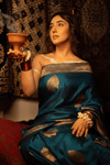 Durva Premium~ Viscose Satin Hand-dyed Rangkaath Saree in Teal Blue - verymuchindian.com