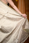 Durva Premium ~ Viscose Tissue Saree with Hand-Embroidered Gota Patti in Ivory - verymuchindian.com