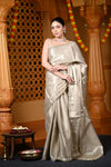Durva Premium ~ Viscose Tissue Saree with Hand-Embroidered Gota Patti in Ivory - verymuchindian.com